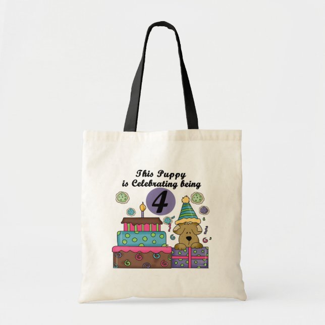 4th Birthday Puppy T-shirts and Gifts Tote Bag (Front)