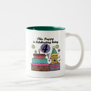 4th Birthday Puppy T-shirts and Gifts Two-Tone Coffee Mug