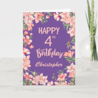 4th Birthday Purple Pink Peach Watercolor Floral