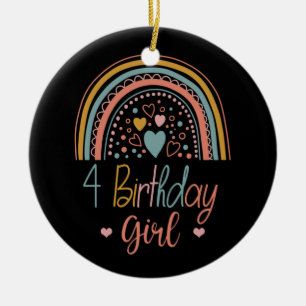 4th Birthday Rainbow Countdown 4 Year old Birthday Ceramic Tree Decoration