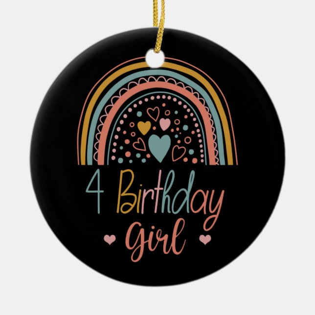 4th Birthday Rainbow Countdown 4 Year old Birthday Ceramic Tree Decoration (Front)