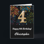 4th Birthday Rainbow Fireworks Black and Gold Card<br><div class="desc">4th Birthday Black and Gold Colourful Balloons Birthday Card. For further customisation,  please click the "Customise it" button and use our design tool to modify this template.</div>