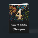 4th Birthday Rainbow Fireworks Black and Gold Card<br><div class="desc">4th Birthday Black and Gold Colourful Balloons Birthday Card. For further customisation,  please click the "Customise it" button and use our design tool to modify this template.</div>