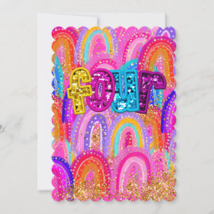 4th Birthday Rainbow Sequin Thank You Card