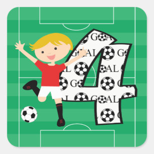 4th Birthday Red and White Soccer Goal Stickers