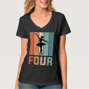 4th Birthday Retro Ballet Dancer Ballerina Girls 4 T-Shirt