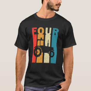 4th Birthday Retro Farm Tractor Theme Farmer Boy 4 T-Shirt