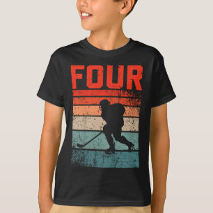 4th Birthday Retro Ice Hockey 4 Years Old Boy Girl T-Shirt