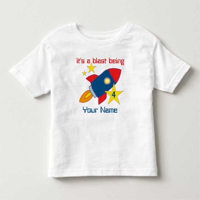4th Birthday Rocket Ship Personalised T-shirt (Front)