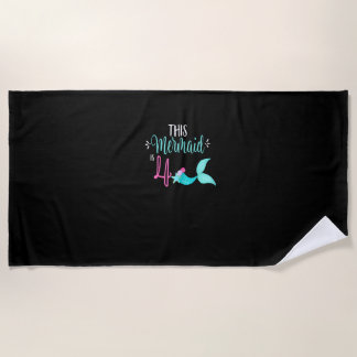 4th Birthday Shirt Mermaid Girl Party Cute THIS ME Beach Towel