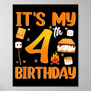 4th birthday s'more theme 4 year old party poster