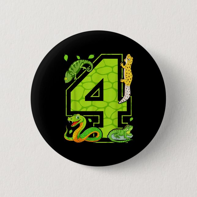 4th Birthday Snake Lizard Reptile 4 Year Old Party 6 Cm Round Badge (Front)