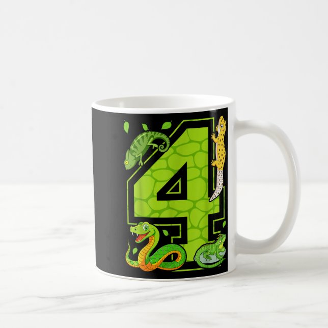 4th Birthday Snake Lizard Reptile 4 Year Old Party Coffee Mug (Right)
