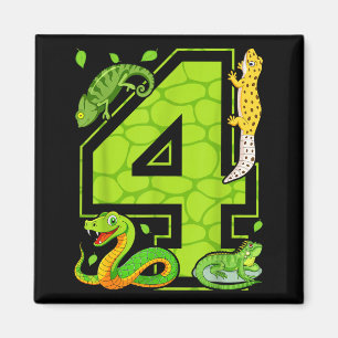 4th Birthday Snake Lizard Reptile 4 Year Old Party Magnet