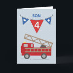 4th Birthday Son, Firetruck Card<br><div class="desc">This one is so cute to send you son on his FOURTH birthday. Make it the happiest day of his life with all the honks and rush of it.</div>