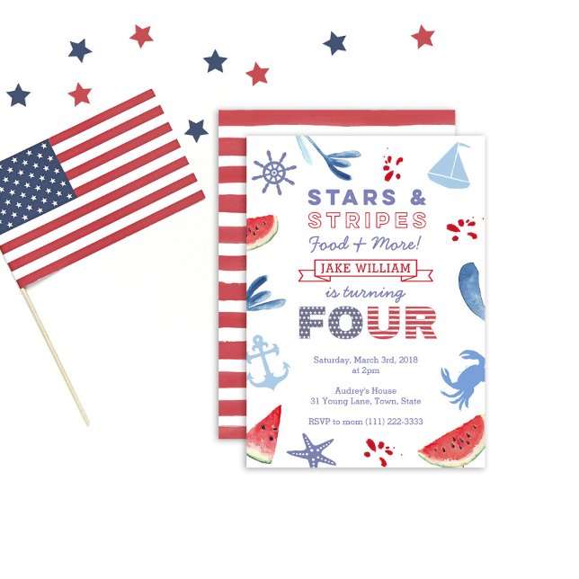 4th Birthday Stars and Stripes Beach Party Invitation (Creator Uploaded)
