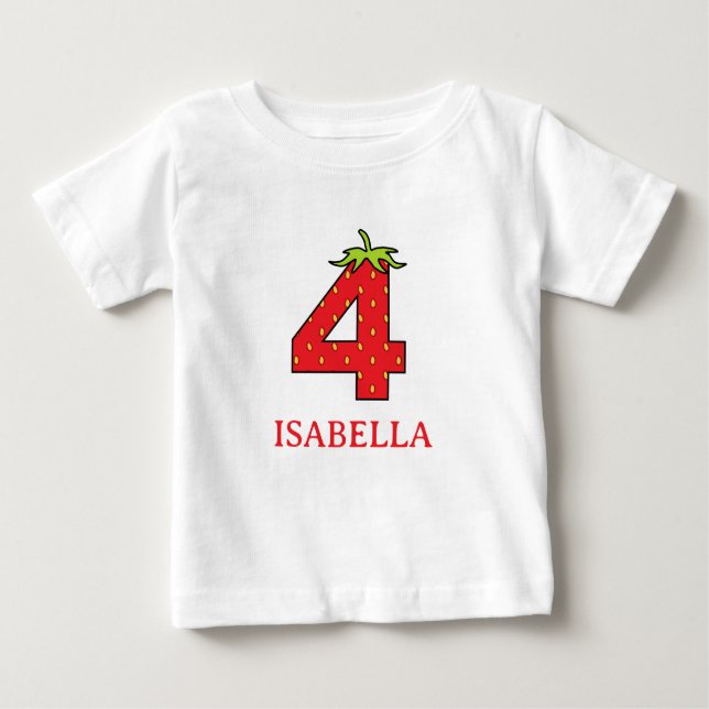 4th Birthday strawberry theme Party  Baby T-Shirt (Front)