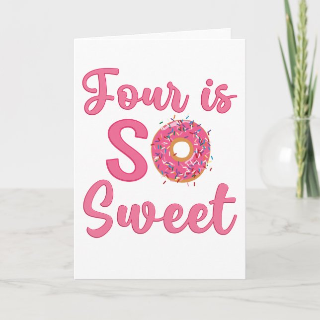 4th Birthday Sweet Donut 4 Years Old Girl Gift Card (Front)