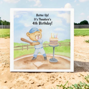 4th Birthday Tee Ball Teddy Bear Baseball Napkin