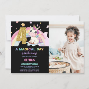 4th Birthday Unicorn Birthday Invitations photo