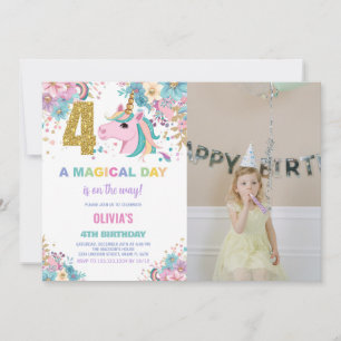 4th Birthday Unicorn Birthday Invitations photo