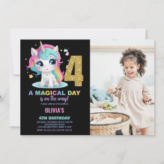4th Birthday Unicorn Birthday Invitations photo