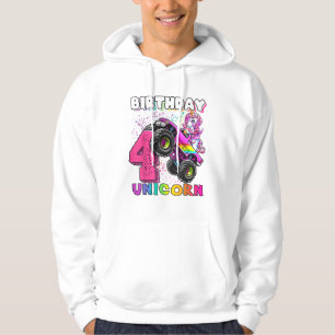 4th Birthday Unicorn Monster Truck Birthday Party Hoodie