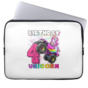 4th Birthday Unicorn Monster Truck Birthday Party  Laptop Sleeve