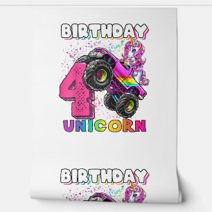 4th Birthday Unicorn Monster Truck Birthday Party Wallpaper