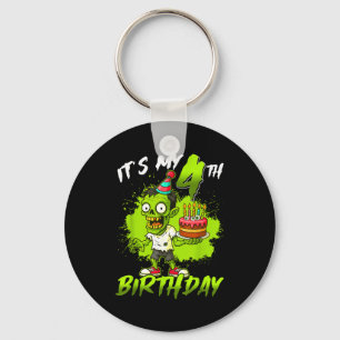 4th birthday zombie 4 years old happy halloween key ring