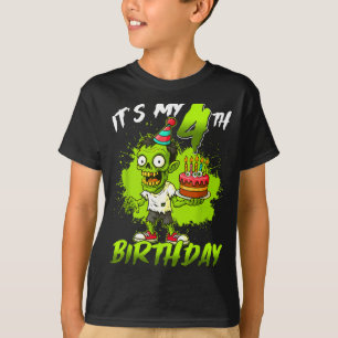 4th birthday zombie 4 years old happy halloween T-Shirt