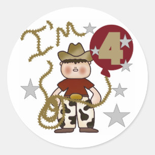 4th Cowboy Birthday Tshirts and Gifts Classic Round Sticker