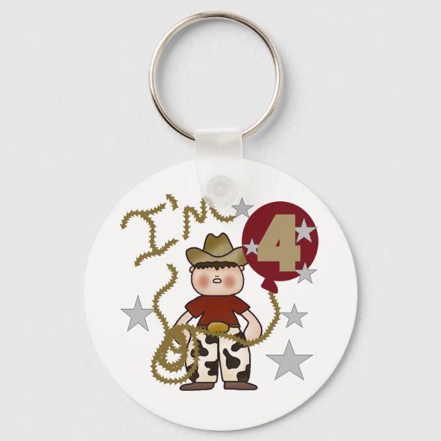 4th Cowboy Birthday Tshirts and Gifts Key Ring (Front)