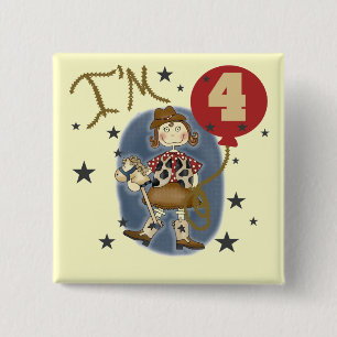 4th Cowgirl Birthday Tshirts and Gifts 15 Cm Square Badge