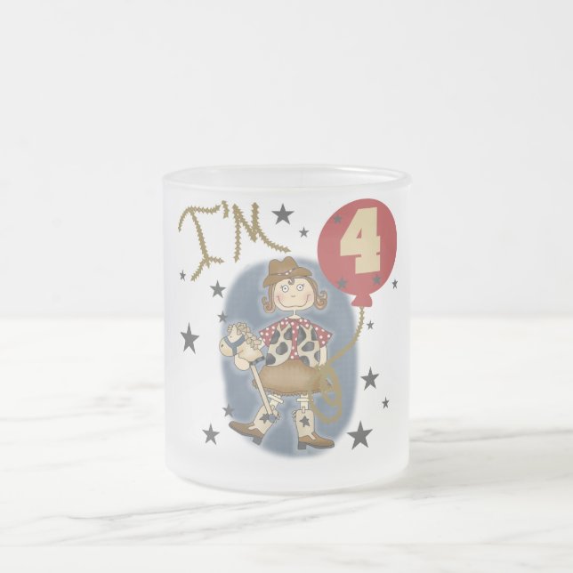 4th Cowgirl Birthday Tshirts and Gifts Frosted Glass Coffee Mug (Center)