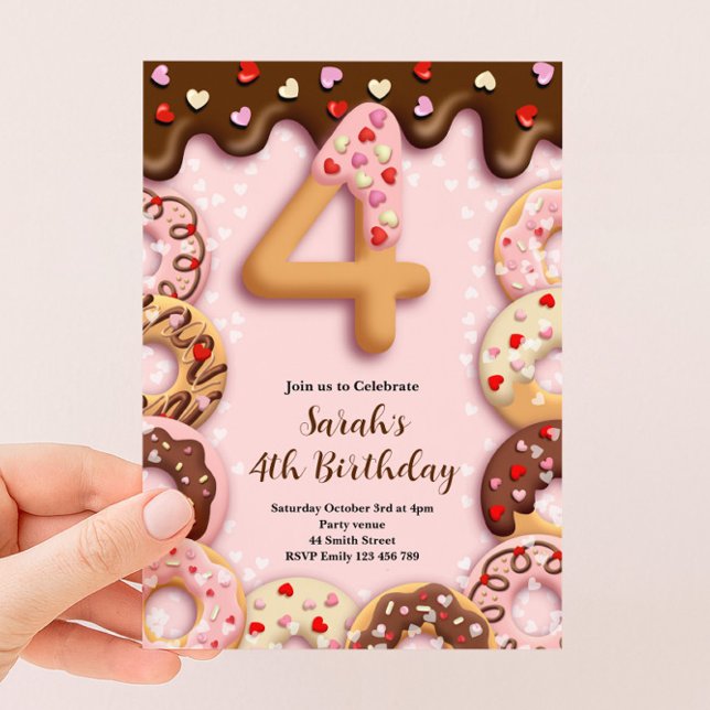 4th Doughnut Birthday Girls Invitation (Creator Uploaded)