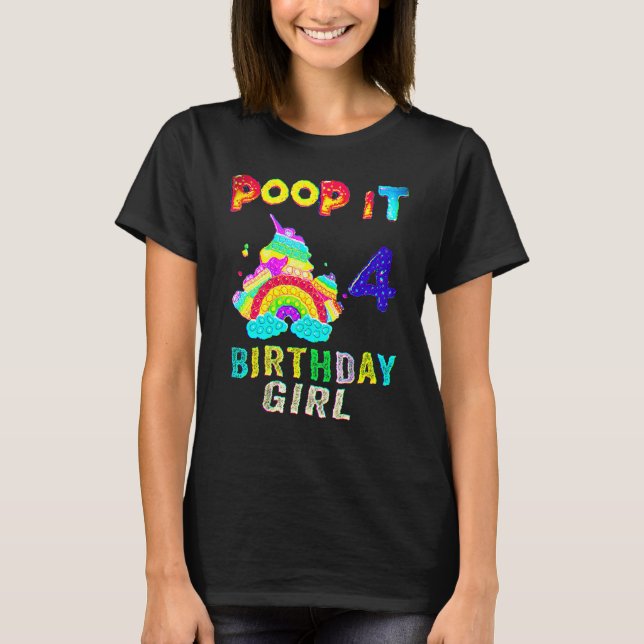 4th Fidget Pop It Birthday Girl Party Four 4 Years T-Shirt (Front)