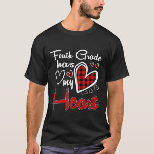4Th Fourth Grade Has My Heart Plaid Teacher Valent T-Shirt