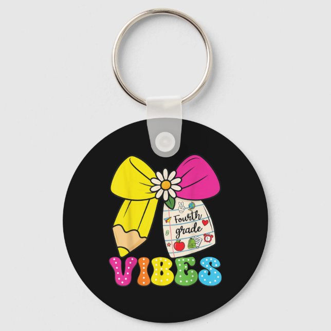 4th Fourth Grade Vibes Back To School Coquette Tea Key Ring (Front)