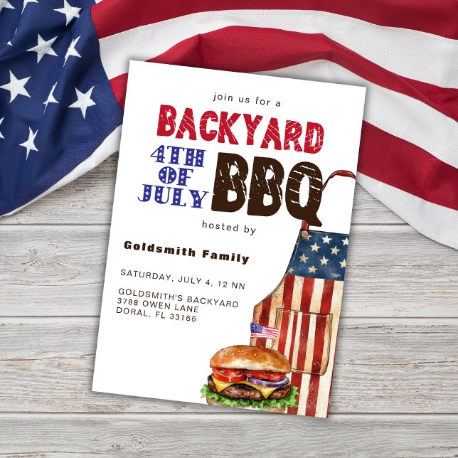 4th Fourth July Barbecue BBQ Backyard Party Invitation (Creator Uploaded)