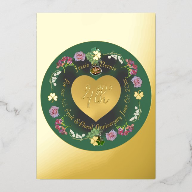 4th Fruit & Floral Anniversary Foil Invite Card (Front)