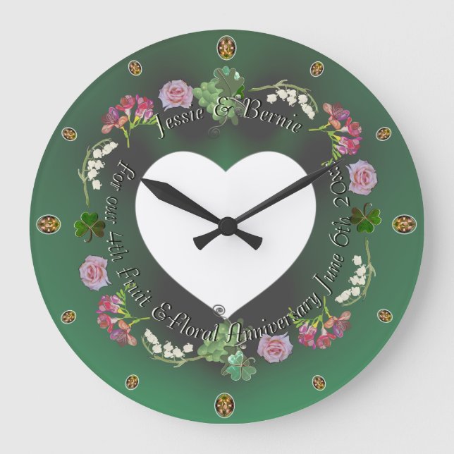 4th Fruit & Floral Wedding Anniversary+Photo Large Clock (Front)