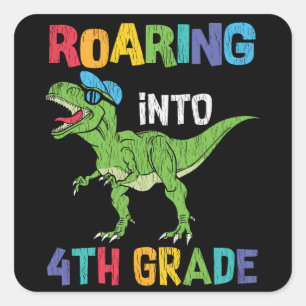 4th Grade Dinosaur First Day School Student Gift Square Sticker
