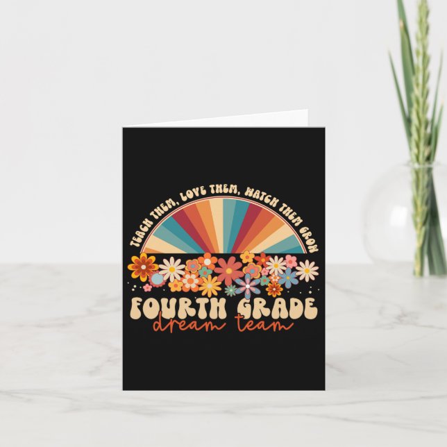 4th Grade Dream Team Groovy Rainbow Back To School Card (Front)