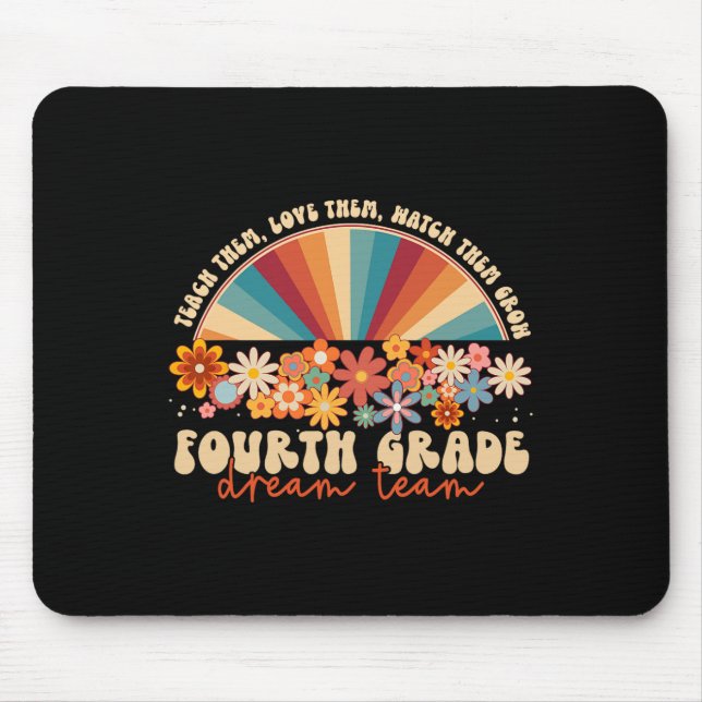 4th Grade Dream Team Groovy Rainbow Back To School Mouse Pad (Front)