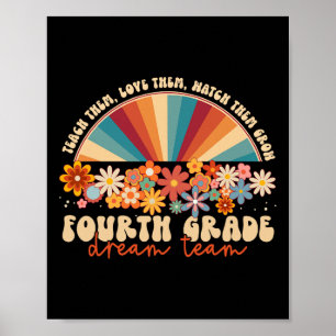 4th Grade Dream Team Groovy Rainbow Back To School Poster