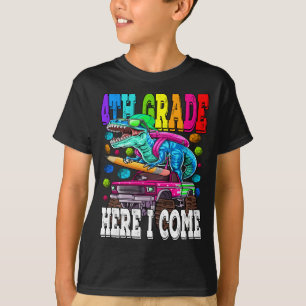 4th Grade Here I Come Monster Truck Dinosaur  T-Shirt