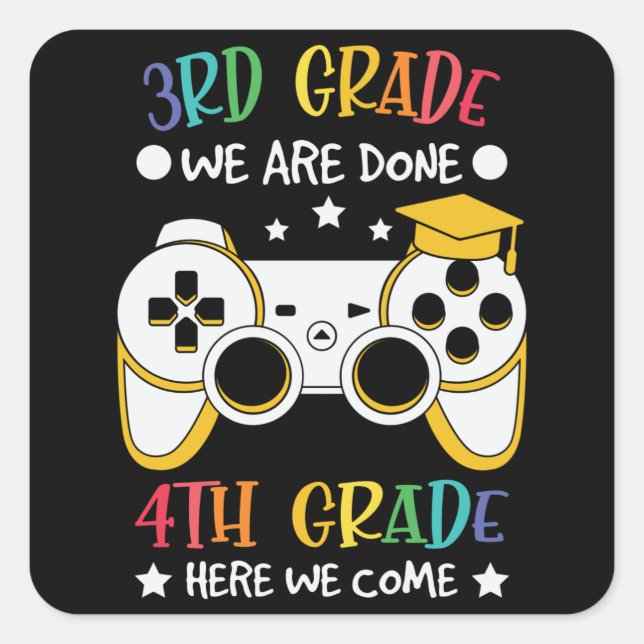 4th Grade Here We Come Kids Back to School Gamer Square Sticker (Front)