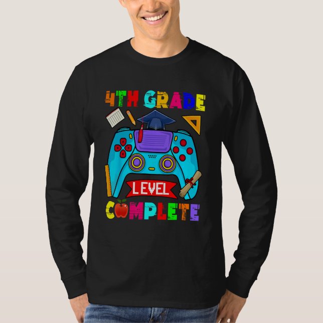4th Grade Level Complete Cute Gamer Graduate Game  T-Shirt (Front)