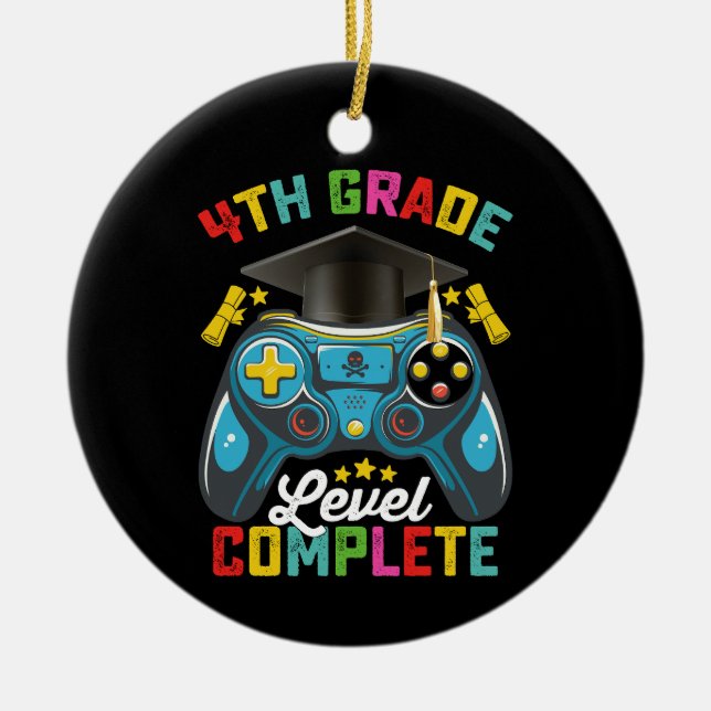 4th Grade Level Complete Graduation Gaming Gamer Ceramic Tree Decoration (Front)